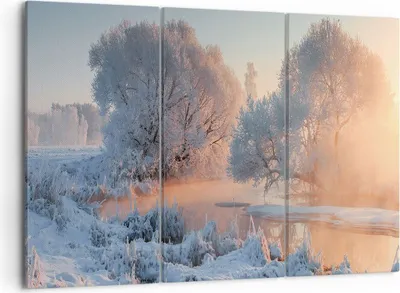 Produktbild von Bild auf Leinwand - Leinwandbild - Winter Schnee Fluss - 105x70cm - Wand Bild - Wanddeko - Leinwanddruck - Bilder - Kunstdruck - Wanddekoration - Leinwand bilder - Wandkunst - CE105x70-4108