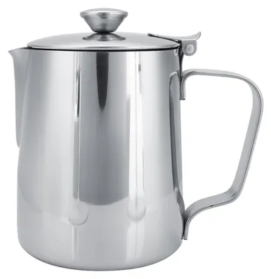 Image de Pichet à lait en acier inoxydable - Avec couvercle pour mousser le lait - Idéal pour les cafés au lait - 350 ml
