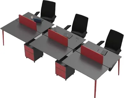 Produktbild von Workstation Schreibtisch 6-Sitzer Tischpult Holz Grau-Rot Büromöbel