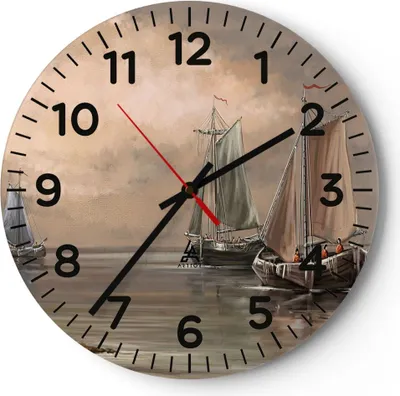 Produktbild von Wanduhr - Rund - Glasuhr - Meer Boot Fischer - 40x40cm - Schleichendes Uhrwerk - Lautlos - zum Aufhängen bereit - Dekoration Modern - Wanddekoration aus Glas - C4AR40x40-3514
