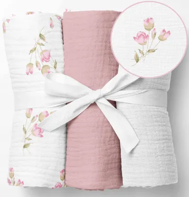 Produktbild von Musselin Mullwindeln 3er Pack 60x75 cm – Dicke Mulltücher gekreppt, Baby Spucktücher & Einschlagtücher