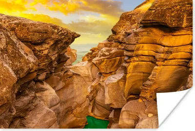Produktbild von MuchoWow® Poster Felsen - Meer - Sonnenuntergang - Natur - Wasser 180x120 cm - Fotoplakat