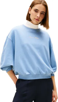 Produktbild von Tommy Hilfiger Damen Sweatshirt Classic Script Terry Rundhalsausschnitt, Blau (B