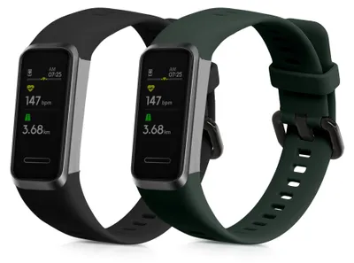 Produktbild von kwmobile 2x Uhrenarmband für Huawei Band 4 Armband - Fitnesstracker Band Set aus TPU Silikon - Ersatzarmband Smartwatch - Schwarz Dunkelgrün
