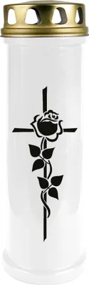 Produktbild von Grabkerze Weiß, Brenndauer: 100 Stunden ( 4 Tage ), Motiv: Rose Kreuz