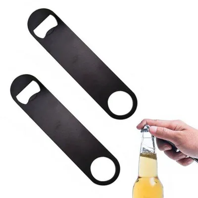 Produktbild von Ibenzoa® 2er-Set Edelstahl-Flaschenöffner, schwarz – flach 12,5 x 3 cm, PVC‑Griff, für Küche, Bar, Restaurant & Camping