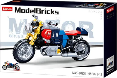 Produktbild von Sluban, Modellbausatz Café Racer Motorka M38-B0958, 197 Teile, ABS, Verpackung: 28.5 x 19 x 5.4 cm, 6-12 Jahre, mittlerer Schwierigkeitsgrad, kompatibel mit gängigen Klemmbausteinen, ohne Minifiguren