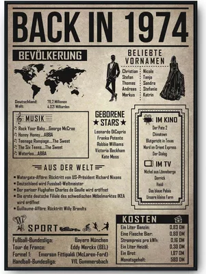 Produktbild von 51. Geburtstag Geschenkidee personalisierbar | Poster Jahrgang 1974 Geschenk | Back in 1974 Rückblick – DIN A4 (21x29.7cm)