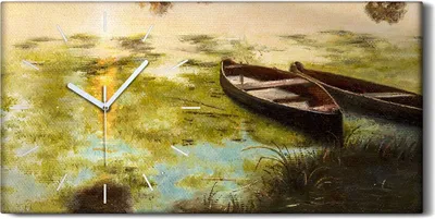 Produktbild von Wandbild Leinwand Bilder Wanduhr Geräuschlos 60x30 Malerei Boot Wasser - weiße Hände