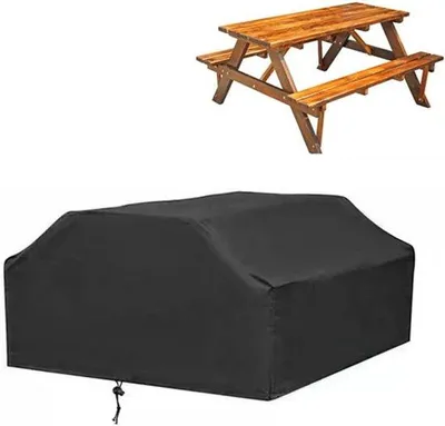 Produktbild von Gartentisch- und Sitzhocker aus einem Stück, Essenshocker, langer Tischhocker 185*150*80cm - schwarz