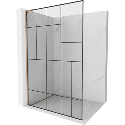 Produktbild von Mexen Kioto L Duschwand Walk-in 80 x 200 cm, schwarzes Muster, gebürstetes Messing - 800-080-103-65-78