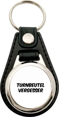Produktbild von Huuraa Schlüsselanhänger Turnbeutelvergesser Schriftzug Metall mit Kunstleder Schlüsselring Einkaufswagenchip Geschenkidee