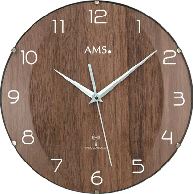 Produktbild von AMS 5558 Wanduhr Funk Funkwanduhr analog rund Nussbaum-Optik