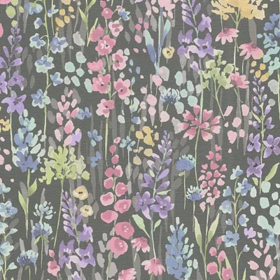 Produktbild von Florale Tapete Aquarelloptik Schwarz Bunt – Vliestapete mit Blumen auf dunklem Grund AS-Creation (KG-174490)