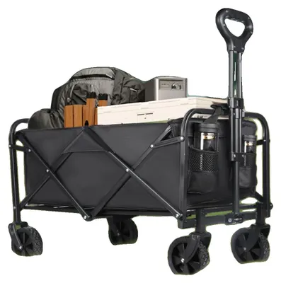 Image de Chariot de camping, poignée réglable, matériau imperméable, noir
