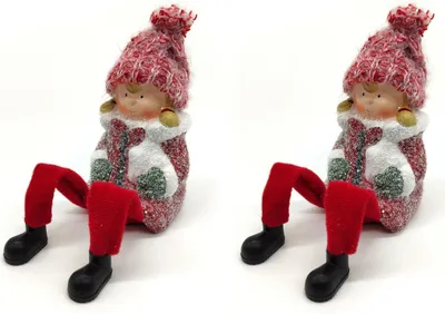 Produktbild von Winterkind Kantenhocker Mädchen 22cm rot weiß Dekofigur Weihnachtsdeko 2 Stück