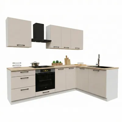 Produktbild von Eckküche 260x170 cm - Beige Matt - MDF - mit beiger Arbeitsplatte - Küchenzeile - mit Hängeschränke und Unterschränke - DENIS