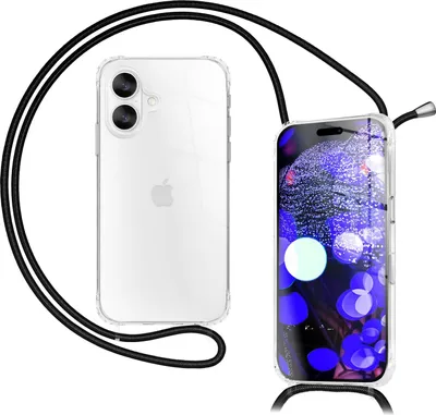 Obrázok produktu pre Puzdro "Hangit" pre iPhone 17 - Priehľadné ochranné puzdro s popruhom na zavesenie, 160 cm nastaviteľná retiazka pre mobilný telefón - Midnight Black