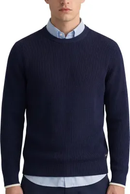 Produktbild von Gant Pullover gestrickt einfarbig dunkelblau normale Passform Baumwolle