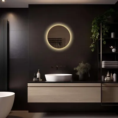 Produktbild von LoXa Badspiegel Aurora 50×50 cm Rund mit goldenem Rahmen – LED, Antibeschlag, dimmbar, IP44