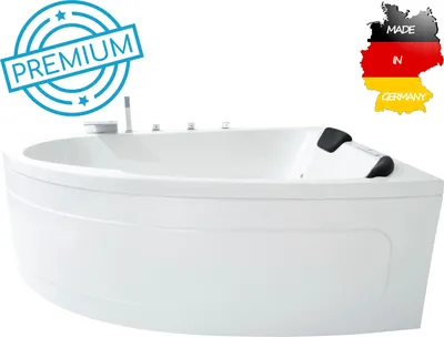 Produktbild von Basera PREMIUM Indoor Eck-Whirlpool Badewanne Guam Rechts 180 x 130 cm für 2 Personen mit 25 Massagedüsen, Heizung, Ozongenerator, Wasserfall, LED-Ambiente, Touchpanel, Bluetooth, Radio