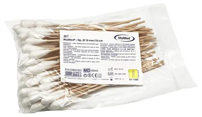 Produktbild von MaiMed - Tip (großer Kopf) unsteril Wattestäbchen, 15cm lang, Holzstab, 50 St./Beutel | Packung (50 Stück)