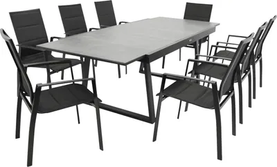 Produktbild von DEGAMO Garnitur REIMS 9-teilig, Alu + Glas + Kunstgewebe schwarz