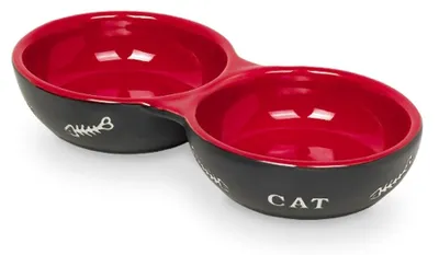 Zdjęcie produktu dla Nobby Ceramiczna miska podwójna dla kotów Cat czarna/czerwona