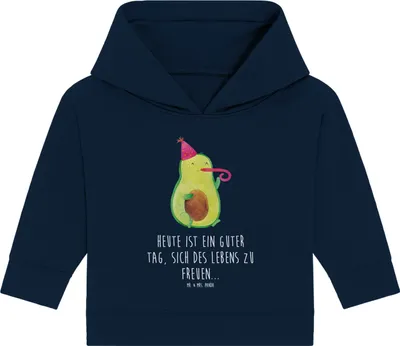 Produktbild von Mr. & Mrs. Panda Organic Baby Hoodie Avocado Feier 12. - 18. Monat - French Navy - Geschenk, Gute Laune, Party, Kapuzenshirt, Fete, Kapuzensweatshirt, Geburtstag