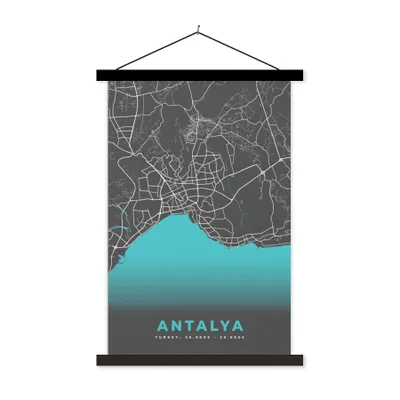 Produktbild von MuchoWow® Textilposter Antalya - Stadtplan - Karte - Blau 120x180 cm mit schwarzem Rahmen - Fotos