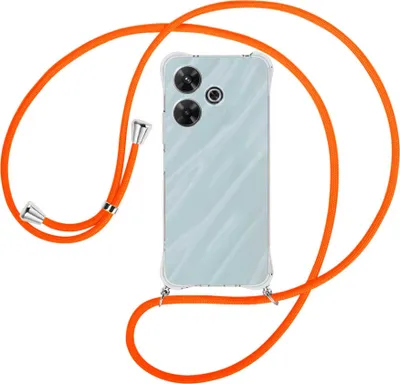 Produktbild von Handykette Backcover-Schutzhülle mit Band (Metall silberfarben) für Xiaomi Redmi Note 13R 5G (CN) / Redmi 13 4G - neonorange