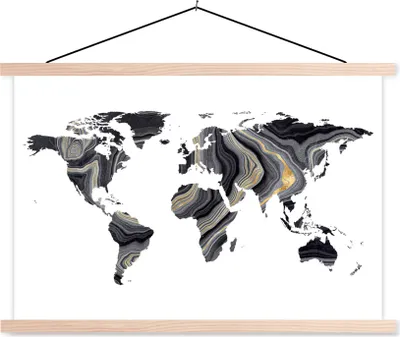 Produktbild von MuchoWow® Textilposter Weltkarte - Farbe - Gold 60x40 cm mit holzfarbenen Rahmen - Bilder