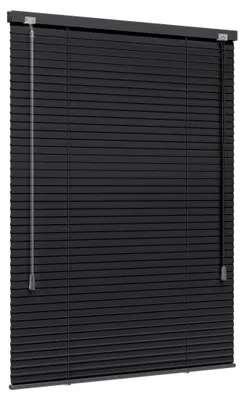 Produktbild von JALOUSIESCOUT LightLess Aluminium-Jalousie, 25 mm, verdunkelnd, 110 x 130 cm, schwarz matt ohne Bohren, für Fenster & Türen, blackout, Energieeffizient & schallreduzierend, Blicken und Blendlicht