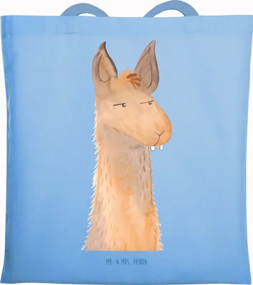 Produktbild von Mr. & Mrs. Panda Schultasche Lamakopf Genervt - Sky Blue - Geschenk, Lamas, Tote Bag, Tasche, Freundin, Beste, Recht haben, Lama, Einkaufstasche, Baumwollbeutel, Chef