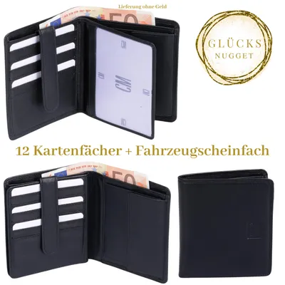 Produktbild von Herrenbörse aus Echtleder schwarz im Hochformat mit 12 Kartenfächern