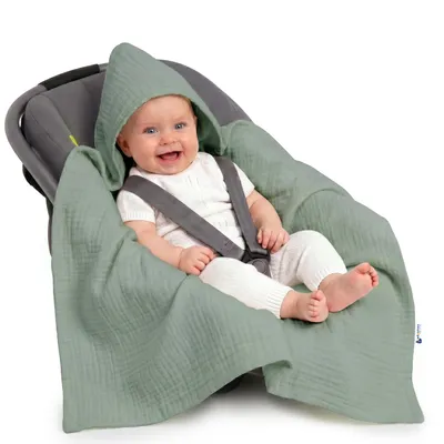 Produktbild von Kuscheldecke für babys, Einschlagdecke, Musselin, 85x85, Olive