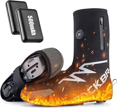 Immagine prodotto di ROCKBROS Copriscarpe riscaldati invernali: copriscarpe da ciclismo caldi con batteria da 5000 mAh, copriscarpe invernali, copriscarpe termici, resistenti all'acqua, taglie 44-47