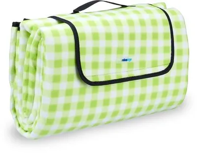 Produktbild von Famanu Picknickdecke 200x200 - Fleece - Outdoor Decke - Stranddecke - Grün-Weiß