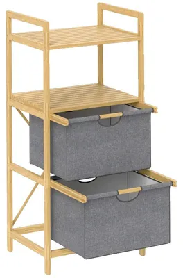 Productafbeelding van Wasmand, dubbele capaciteit van 17,7 liter, bamboestructuur, 44 cm breed, 34 cm diep, 96 cm hoog