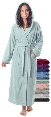 Productafbeelding van Jazzylab badjas voor dames, met capuchon, katoen, maat L-XL, lang, lichtgroen