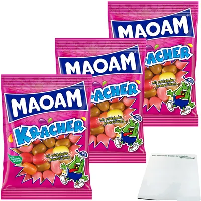 Produktbild von Maoam Kracher mit prickelnder Brausefüllung 3er Pack (3x200g Packung) + usy Block