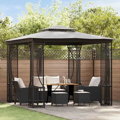 Image de vidaXL Pavillon avec filet 300x300x265 cm Anthracite