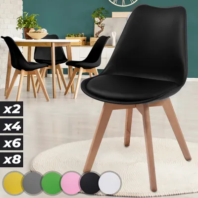 Zdjęcie produktu dla MIADOMODO® Krzesła do jadalni zestaw 2, 4, 6, 8 - tapicerowane z poduszką na siedzisko, wykonane z tworzywa sztucznego i litego drewna, do wyboru kolory - krzesło kuchenne, krzesła (4, czarne)