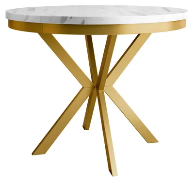 Produktbild von MIRJAN24 Tisch Edder 90, Esszimmer Tisch, Beine aus Stahl (Farbe: Gold / Bianco Marmor)