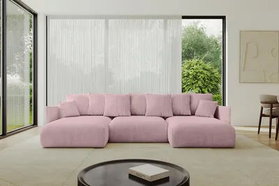 Produktbild von ALTDECOR Ecksofa in U-Form mit Schlaffunktion und Bettkasten - ONESK-U 317x177x72 cm Rosa - Corner Sofa Bett Eckcouch Couch U-Form Schlafcouch Ausziehbar Wohnlandschaft Schlafsofa Cauchsofa
