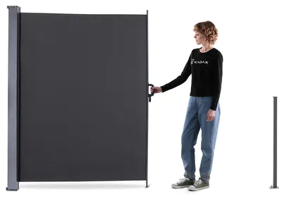 Obrázek produktu pro Boční markýza 180 x 300 cm – ochrana před pohledy a větrem na terase – ochrana před sluncem do zahrady a na balkon – ochrana proti UV záření – polyesterová tkanina, hliníková konstrukce – tmavě šedá