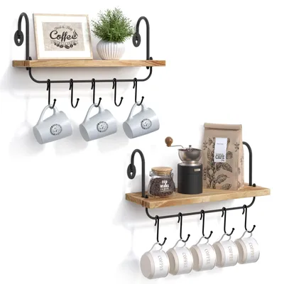 Produktbild von 2er Set Wandregal mit 10 verstellbaren Tassenhaltern