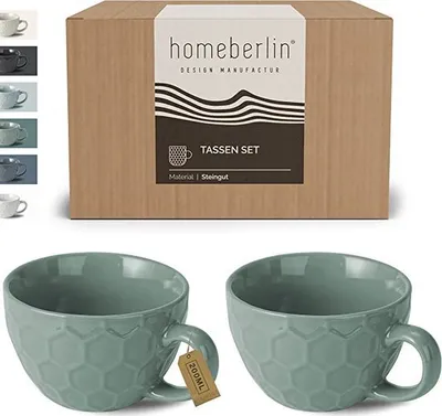Produktbild von HOMEBERLIN® Design Cappuccino-Becher-Set, 200 ml, Kaffeetasse aus hochwertigem Steingut, extra dickwandiger Becher, modernes Kaffeebecher-Set aus