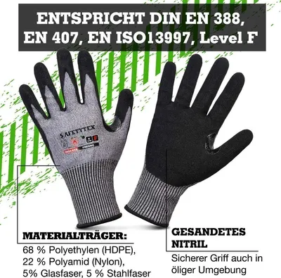 Produktbild von Schnittschutzhandschuhe KRITZOW Schnittfeste Handschuhe Level F Safetytex EN 407 7 (S) 1 Paar