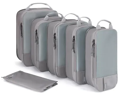 Produktbild von Kompressions-Packwürfel Kofferorganizer Reisetaschen-Set - 6-teilig - Kleidertaschen - Grau